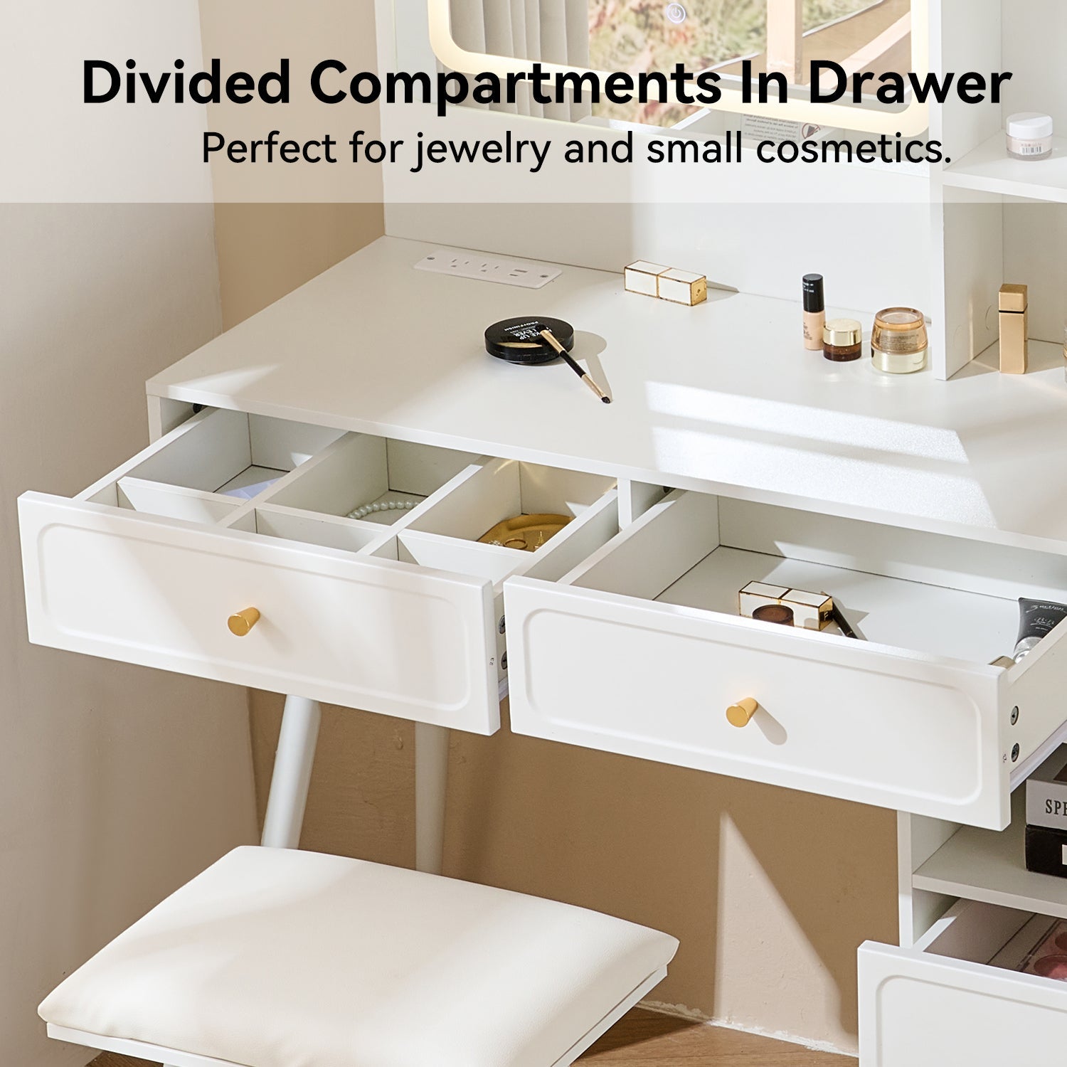 Modern Makeup Vanity Desk with Mirror and Lights