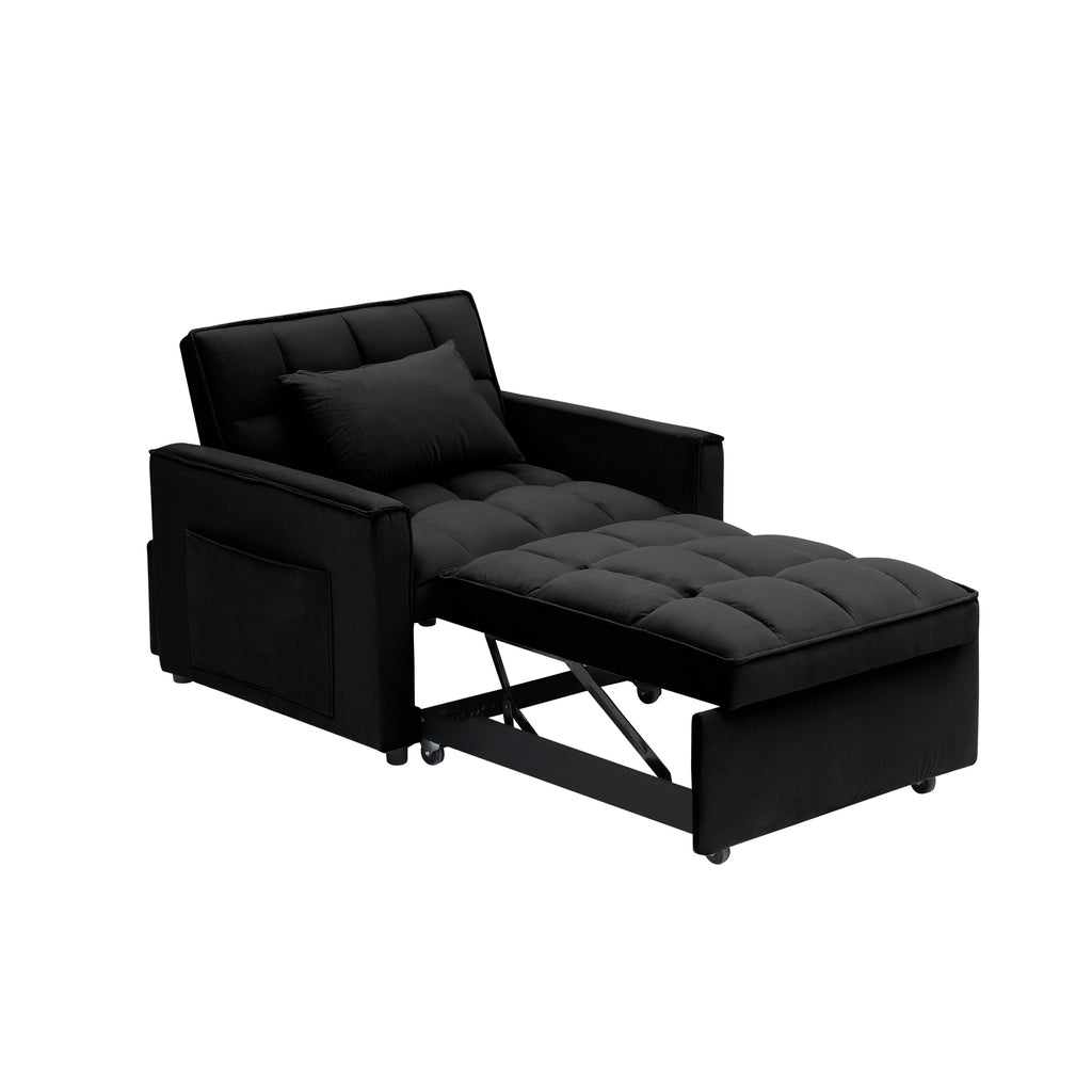 Velvet Foldable Sofa Bed Adjustable Back with USB, Ashtray & Phone Stand
