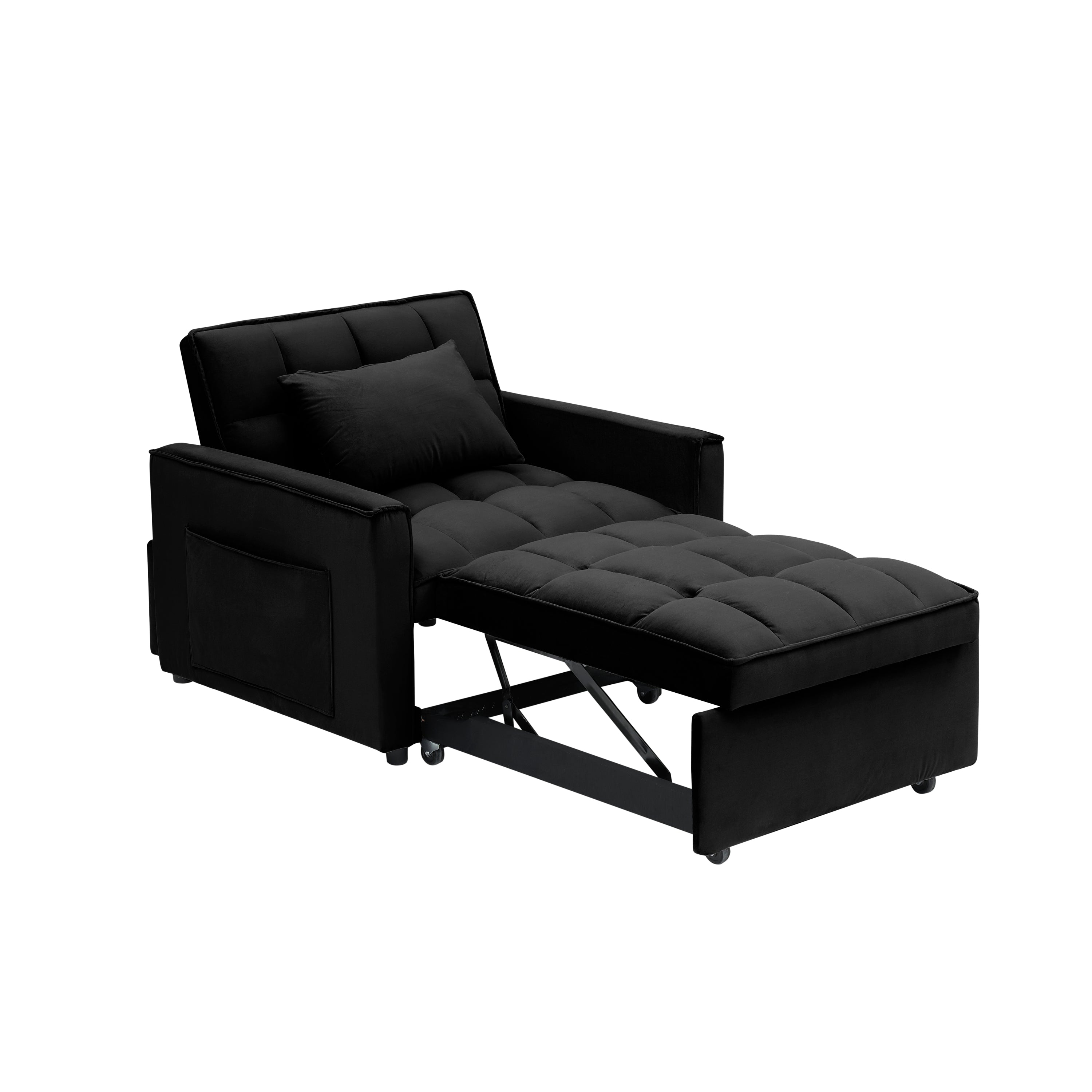 Velvet Foldable Sofa Bed Adjustable Back with USB, Ashtray & Phone Stand