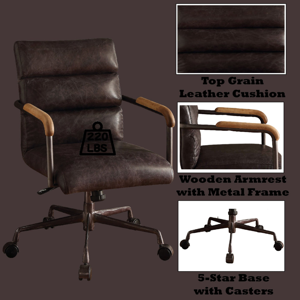 Retro Top Grain Leather Office Chair with Adjustable Height