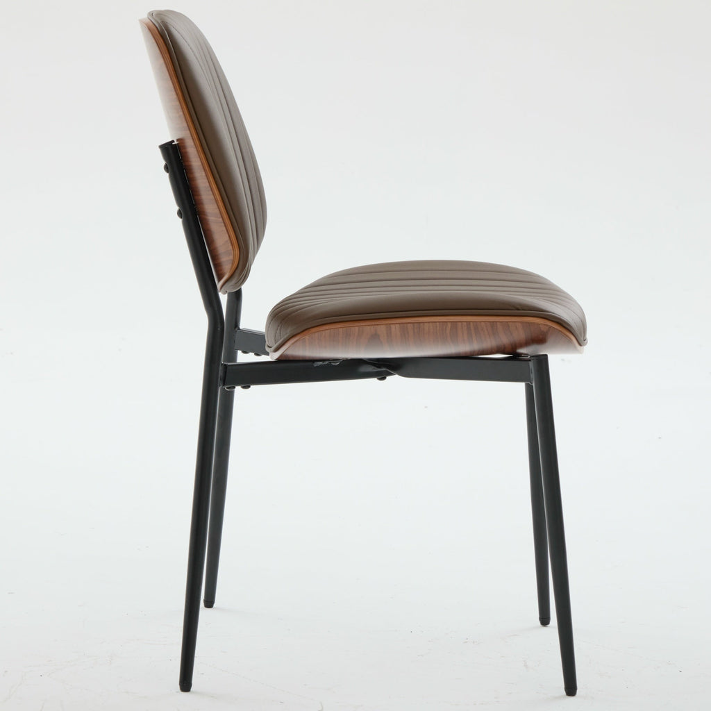 Mid Century Modern Retro Faux Leather Dining Chairs with Walnut Bentwood (Set of 2)