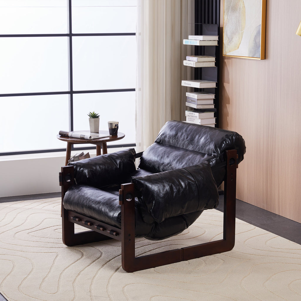 Medieval Modern Lounge Chair Removable Armrests Vintage Oil Wax Leather Sofa
