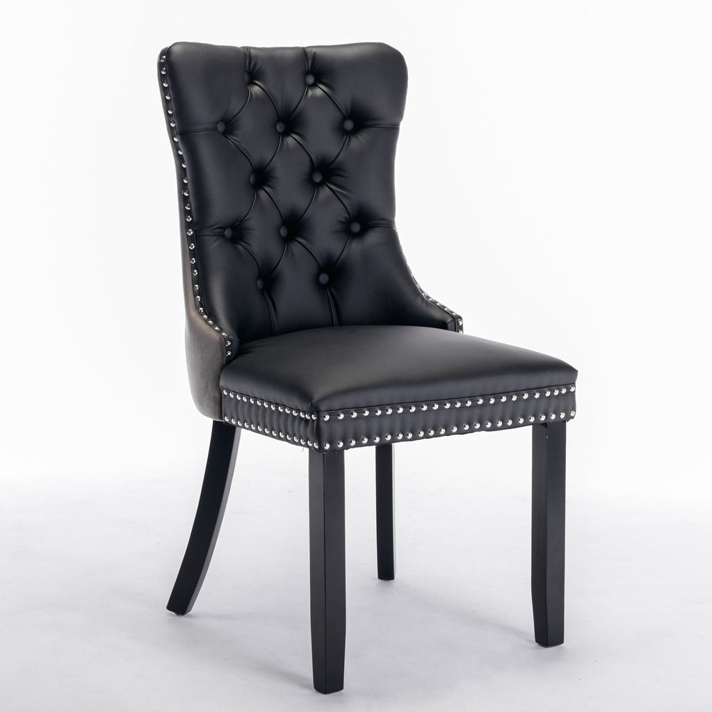 Tufted Solid Wood PU Upholstered Dining Chair with Wood Legs (Set of 2)