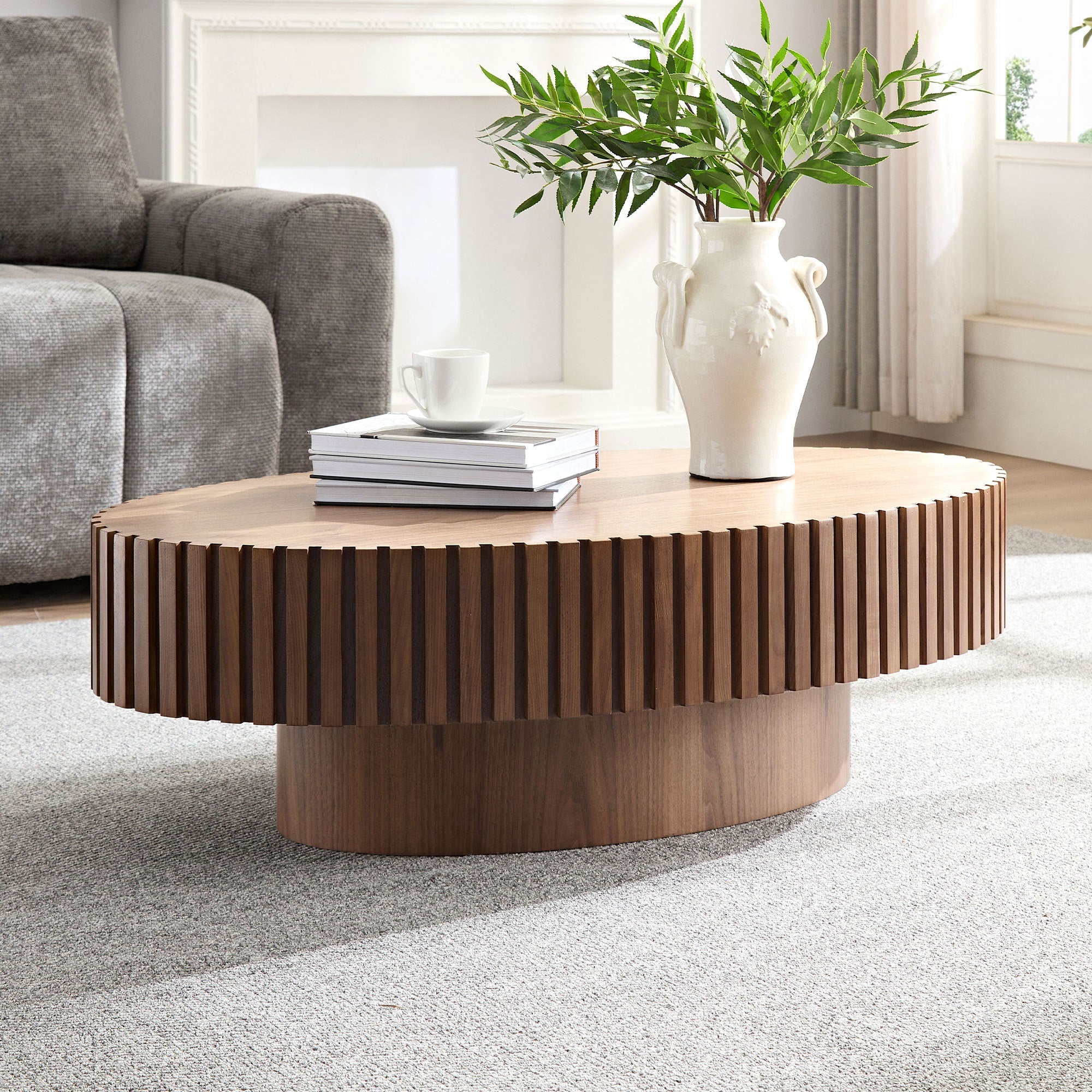 43.70 Inch Modern Handcraft Drum and Oval Coffee Table