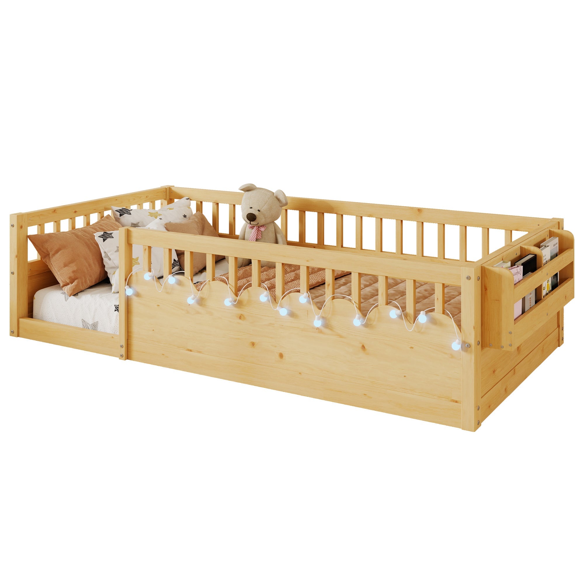 Twin/Full Montessori Floor Kids Bed Frame with High Rails
