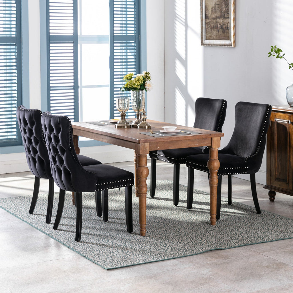 Modern Velvet Upholstered Wing-Back Dining Chairs (Set of 2)