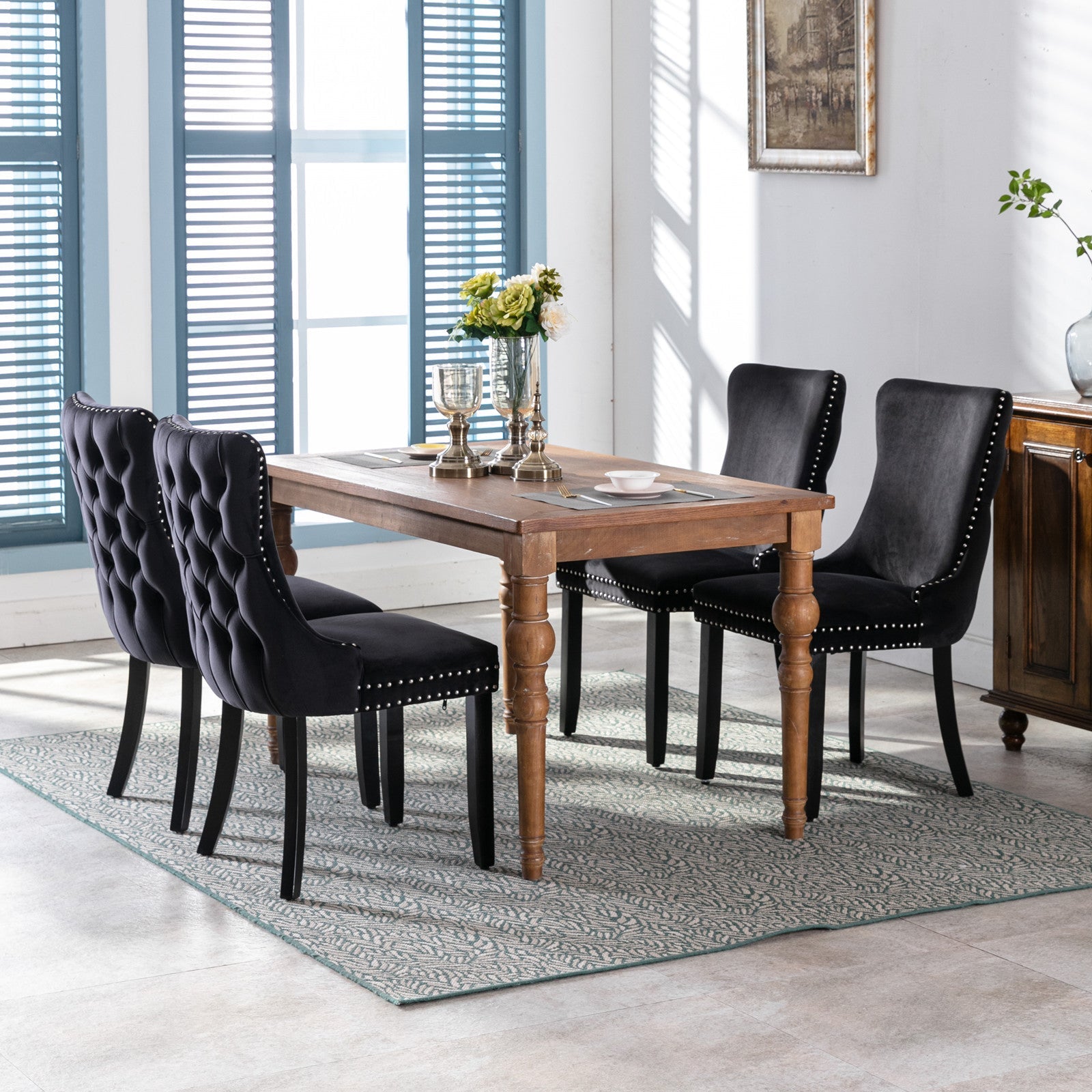 Modern Velvet Upholstered Wing-Back Dining Chairs (Set of 2)