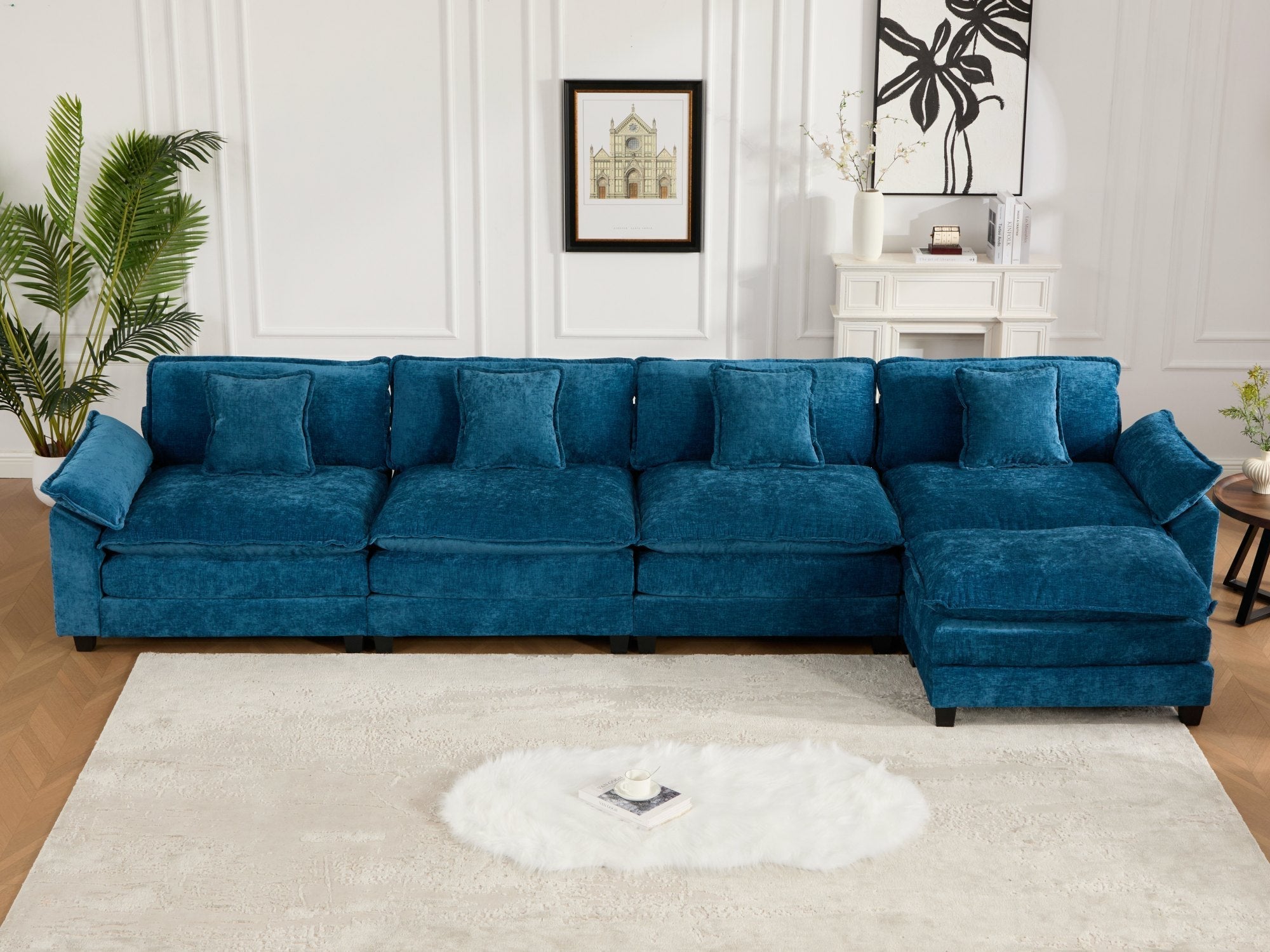 Modern Comfy Upholstered Seat Cushion Sectional Couch (Ottoman is Not Included)