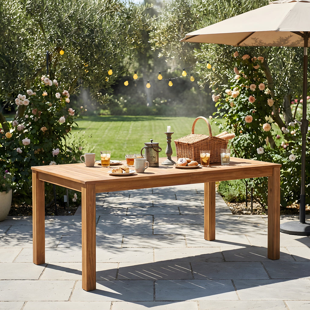 Natural 67" Patio Wooden Dining Table Rectangular Indoor Outdoor Use