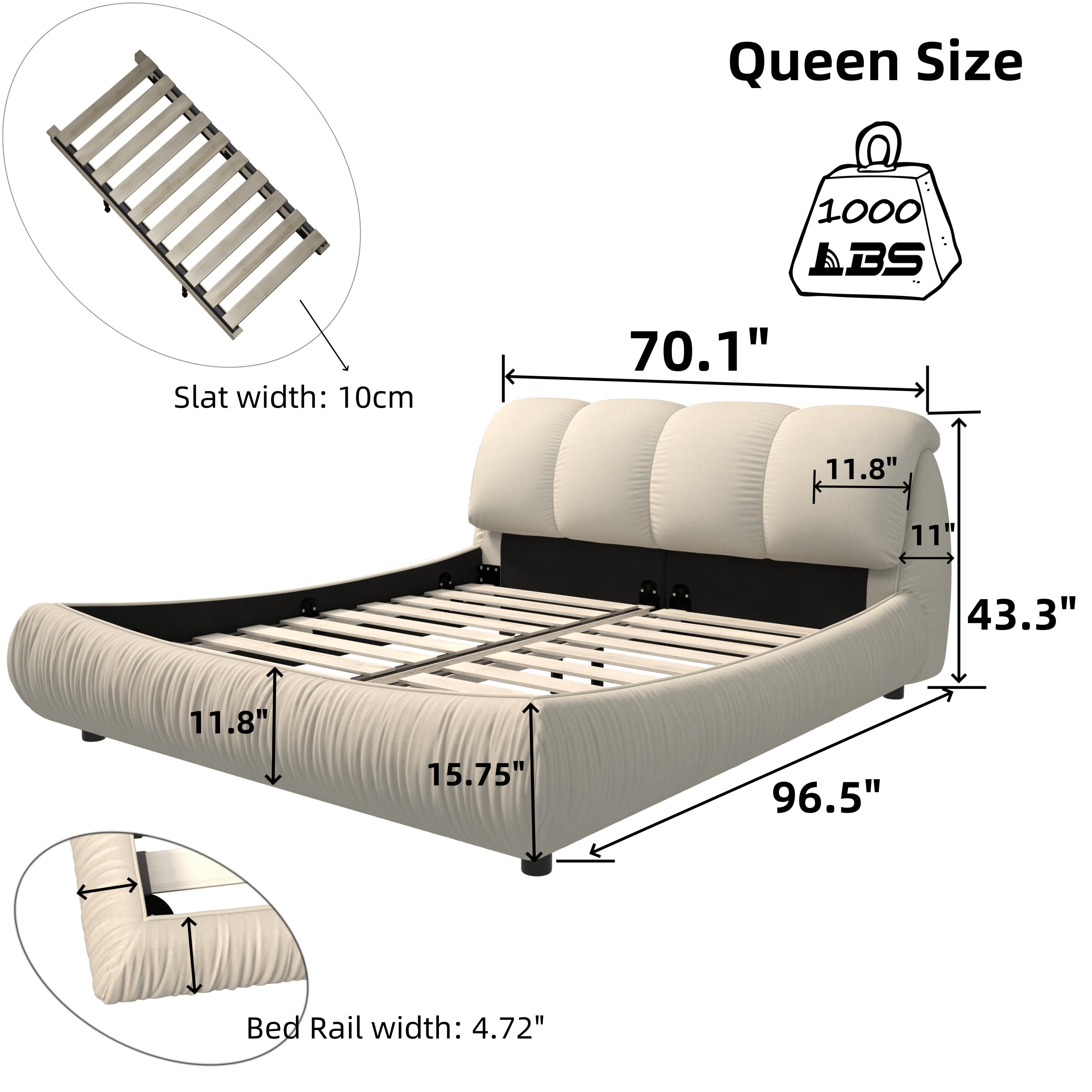 Queen Size Luxury Upholstered Platform Bed
