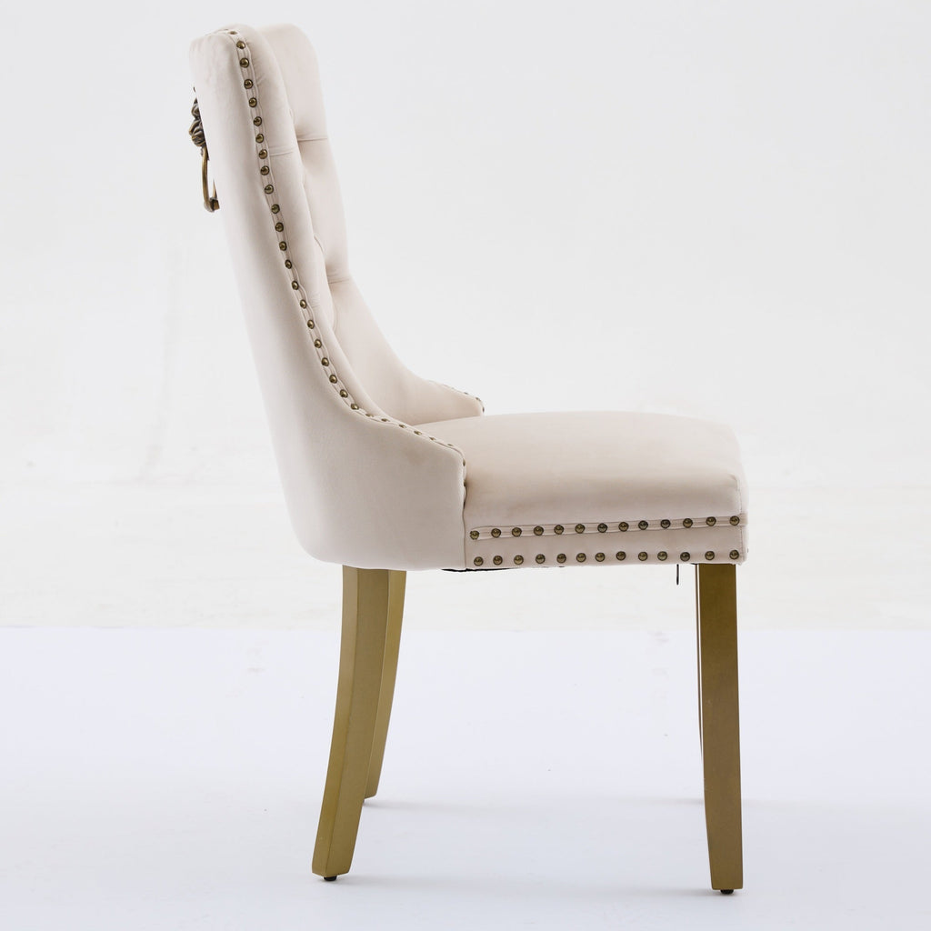 Mid-Century Velvet Dining Chairs with Lion Head Pull Ring (Set of 2)