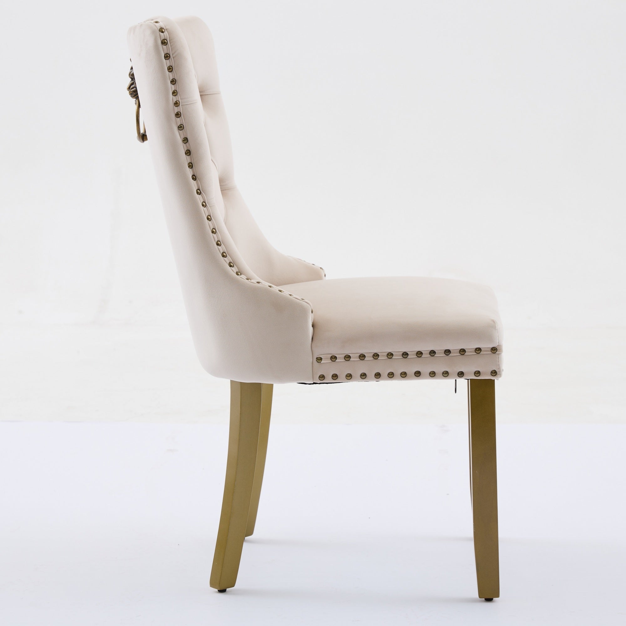 Mid-Century Velvet Dining Chairs with Lion Head Pull Ring (Set of 2)