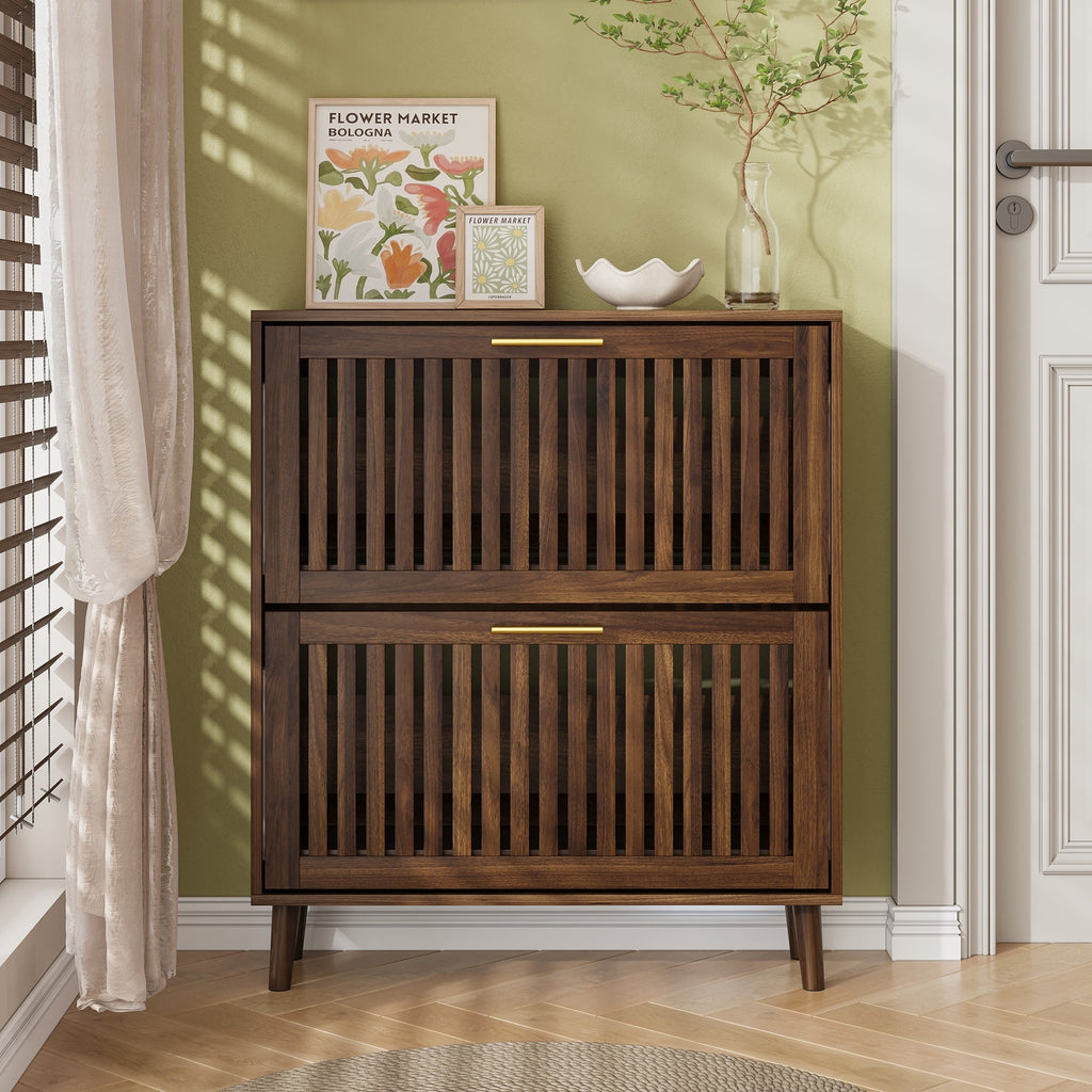 Medieval Modern Walnut Shoe Storage Cabinet