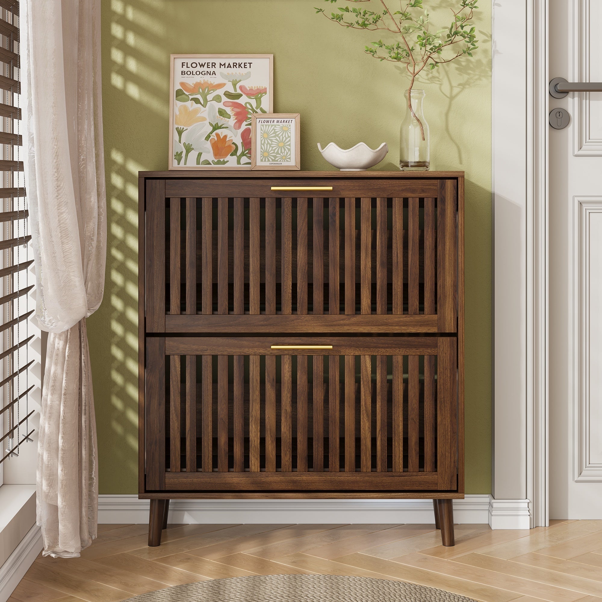 Medieval Modern Walnut Shoe Storage Cabinet