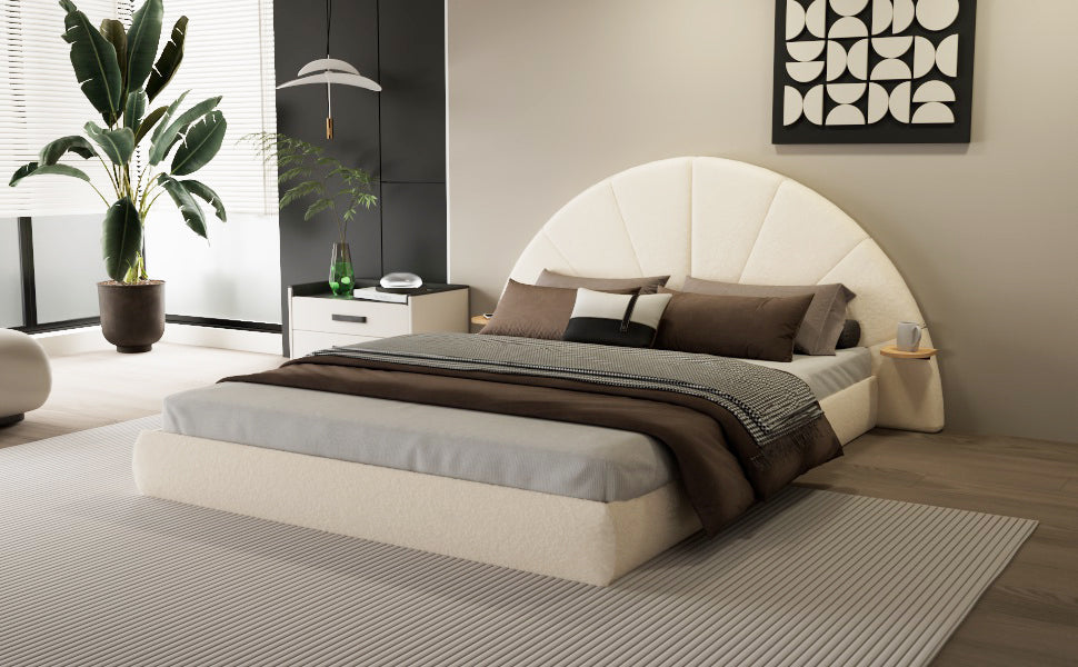 Unique Arched Boucle Bed with Small Table
