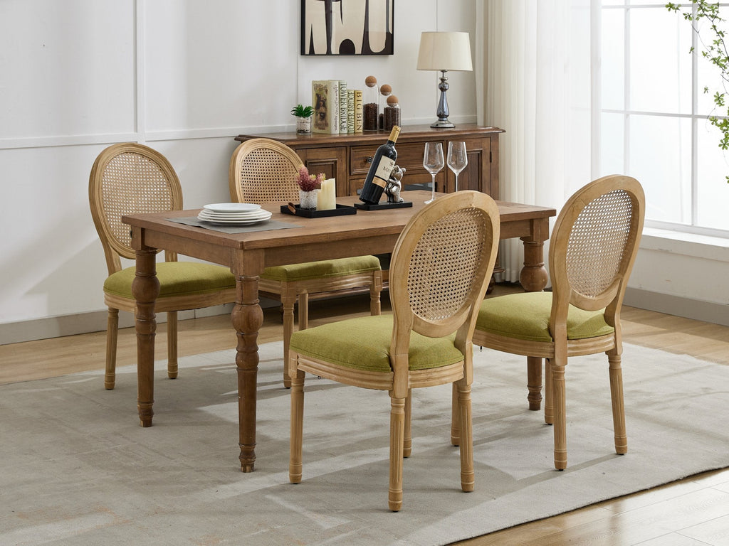French Style Solid Wood Frame Linen Fabric Dining Chair (Set of 2)