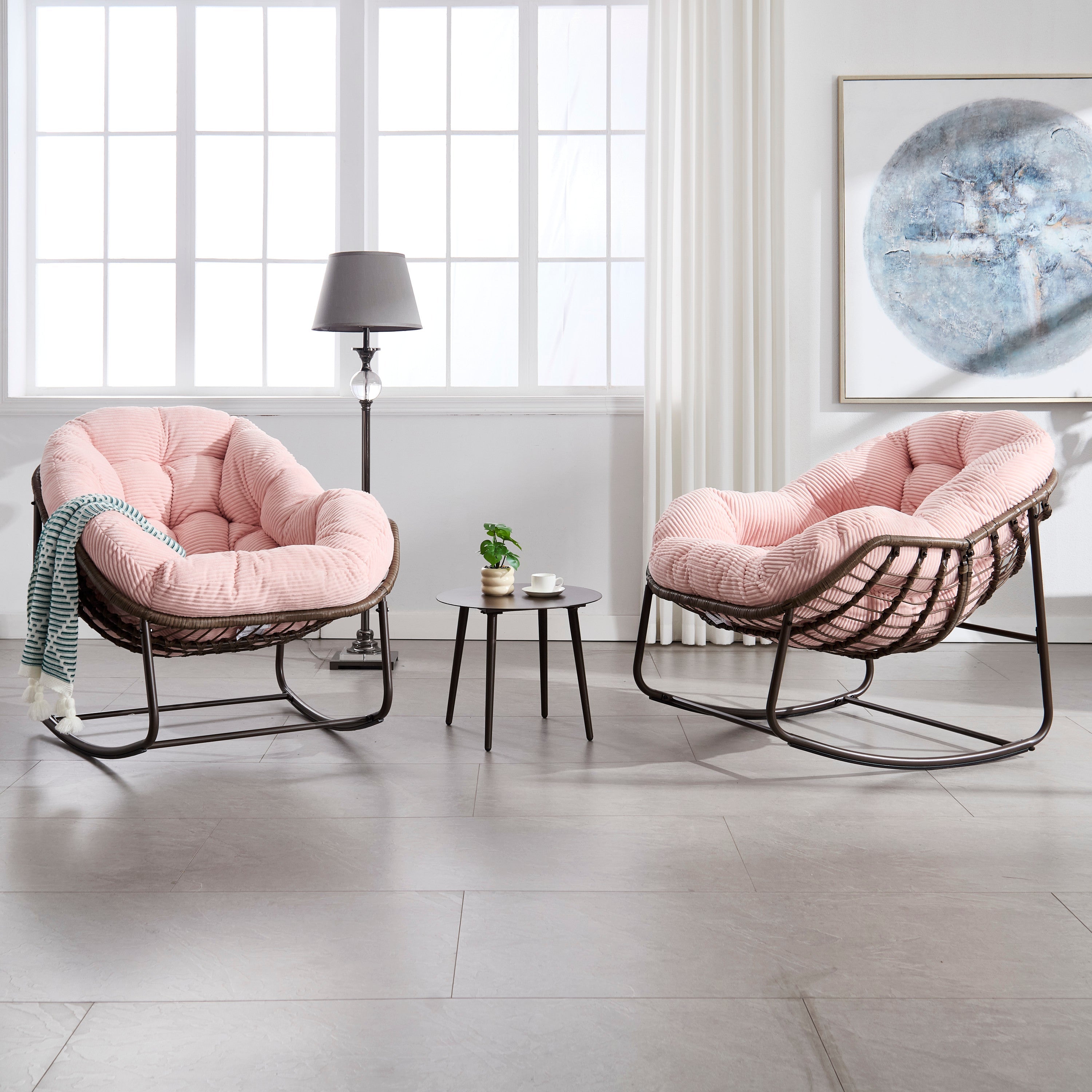 Outdoor Rattan Rocking Recliner Chair with Padded Cushion