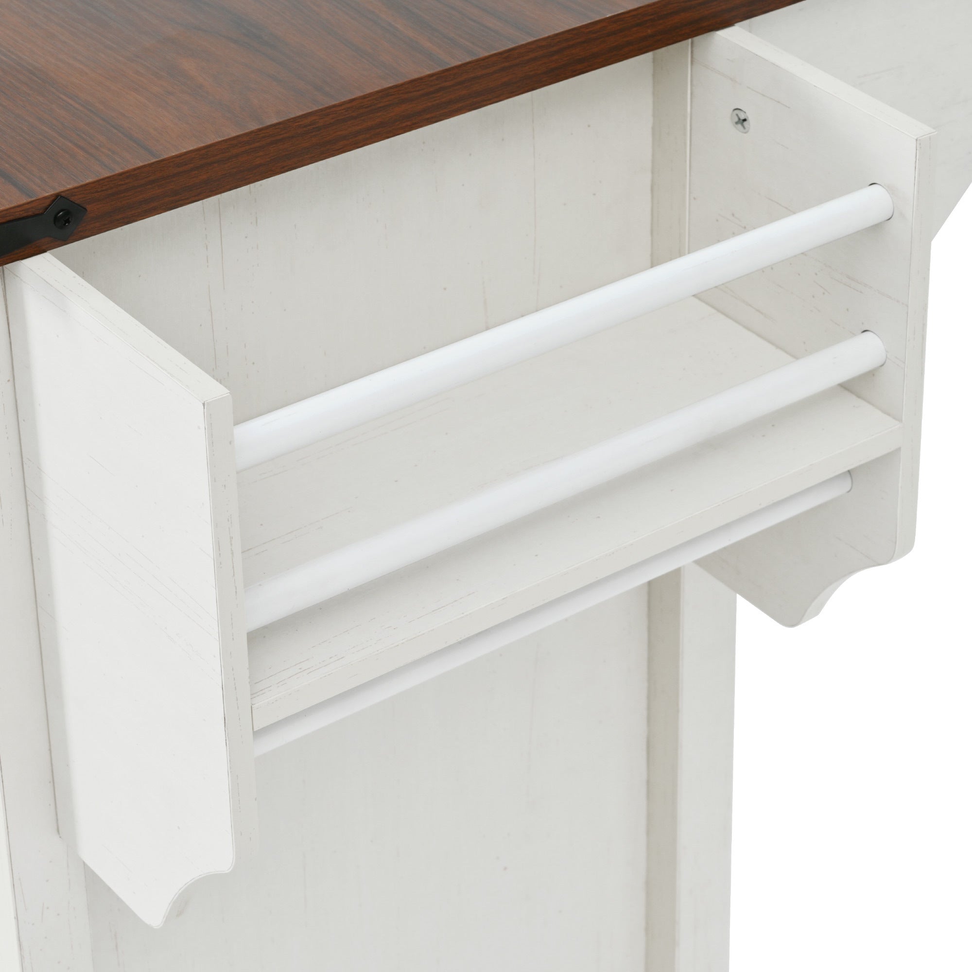 58“ Farmhouse Kitchen Island with Storage Sliding Barn Door Metal Grid Side Door