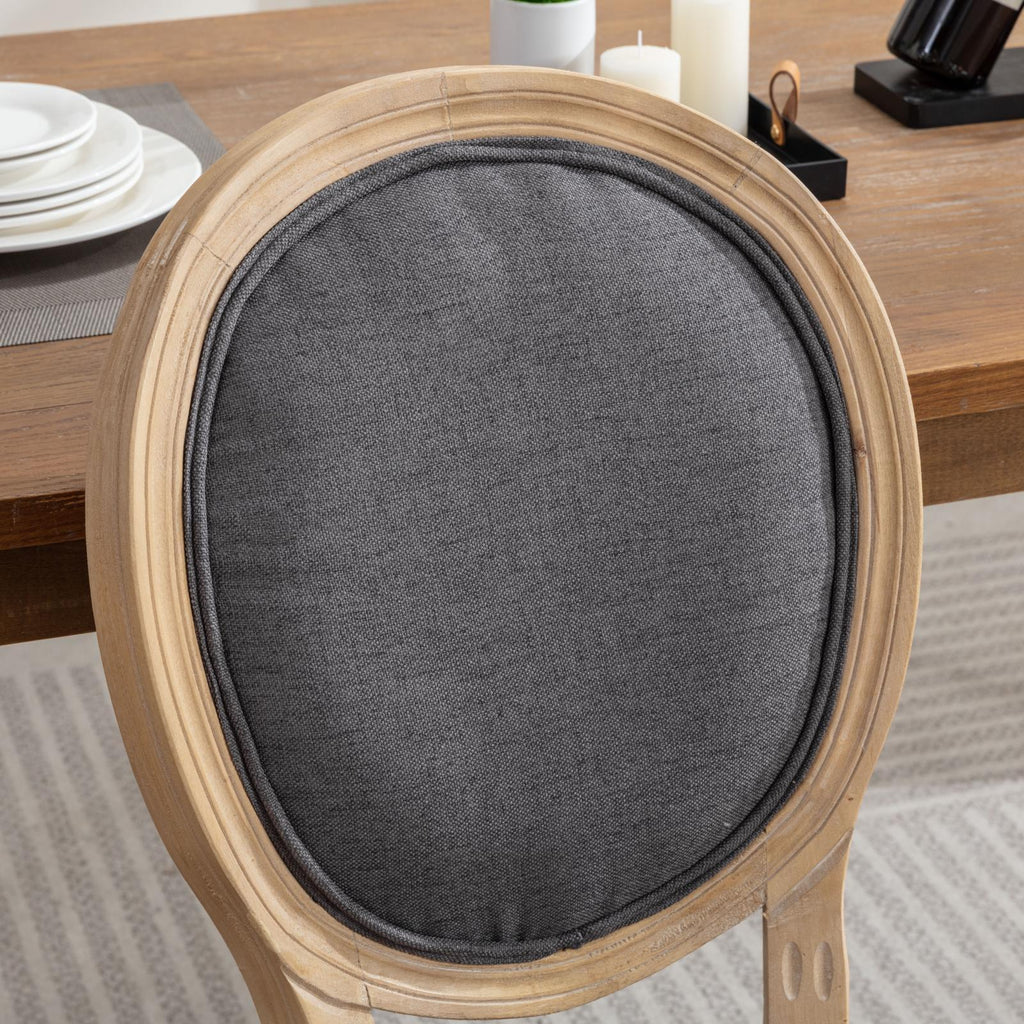 French Style Solid Wood Frame Linen Fabric Back Dining Chair (Set of 2)