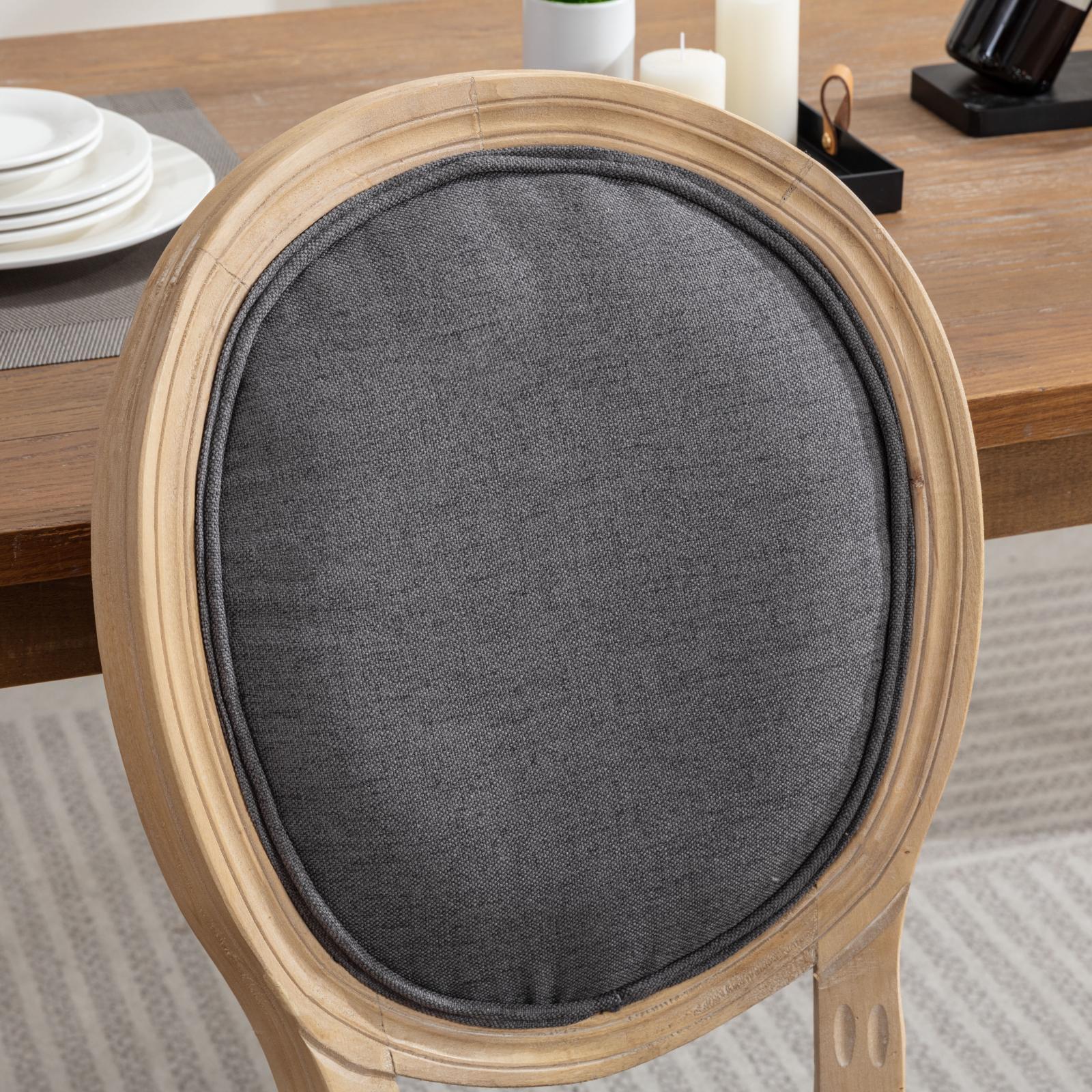 French Style Solid Wood Frame Linen Fabric Back Dining Chair (Set of 2)