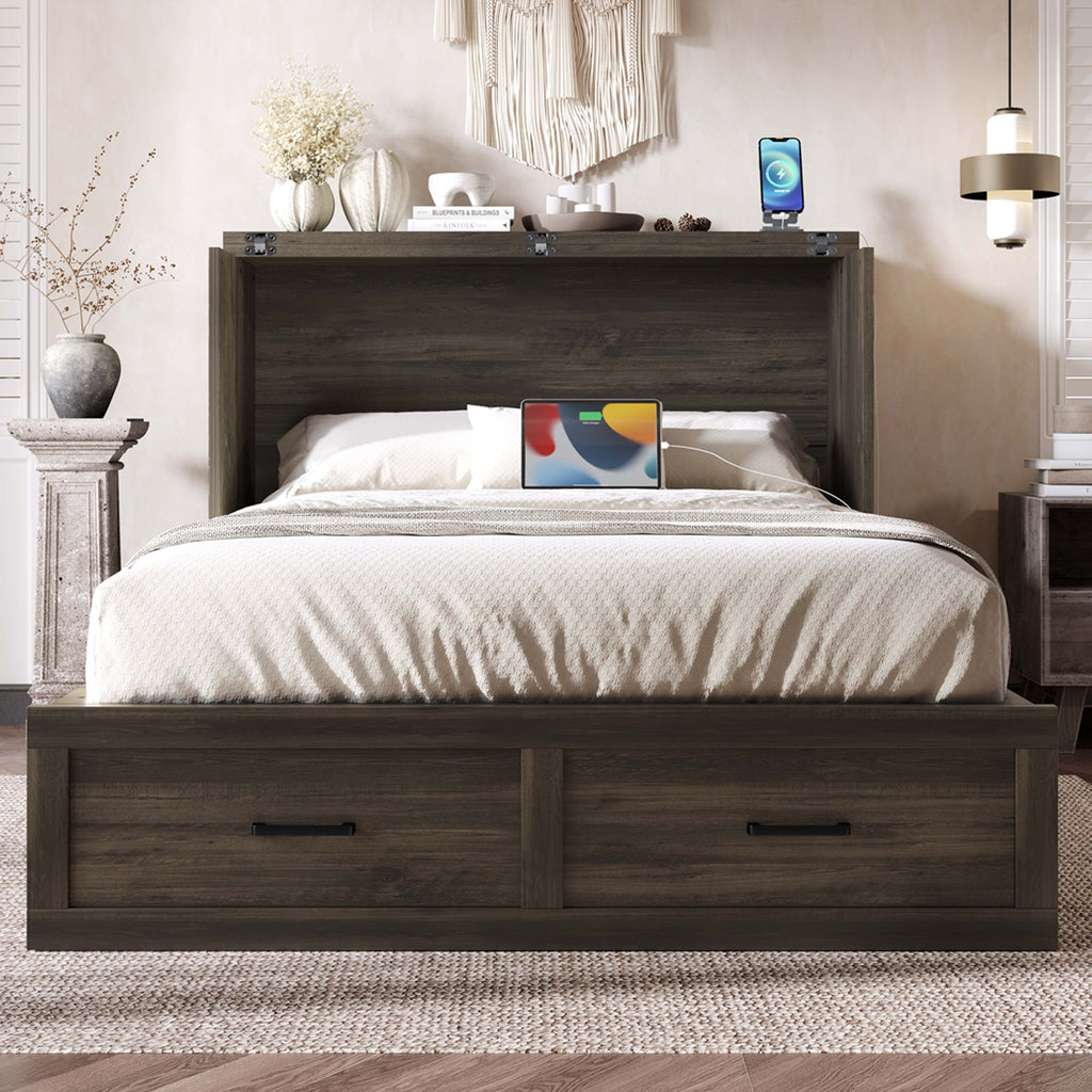 Murphy Bed Cabinet Full Size with Charging Station