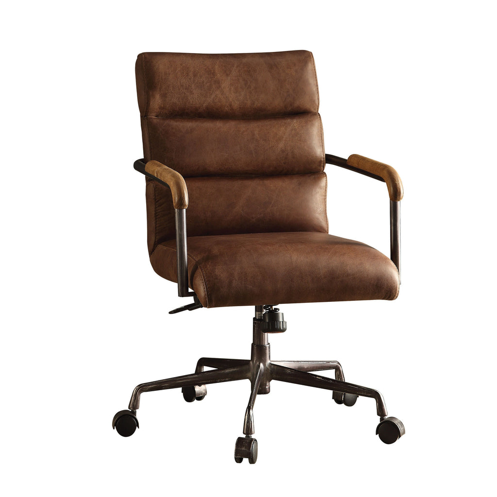 Retro Top Grain Leather Office Chair with Adjustable Height