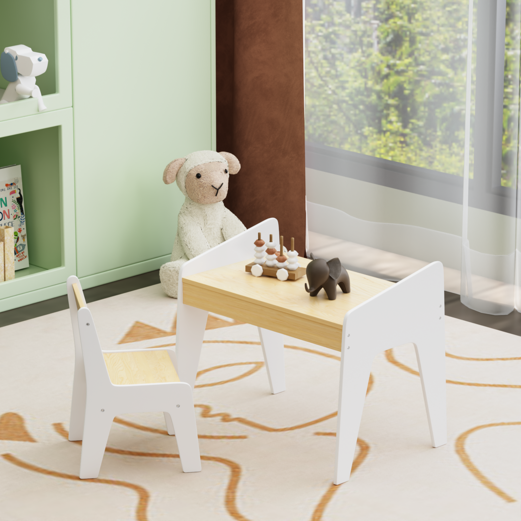 Kids Wooden Table Set with One Chair