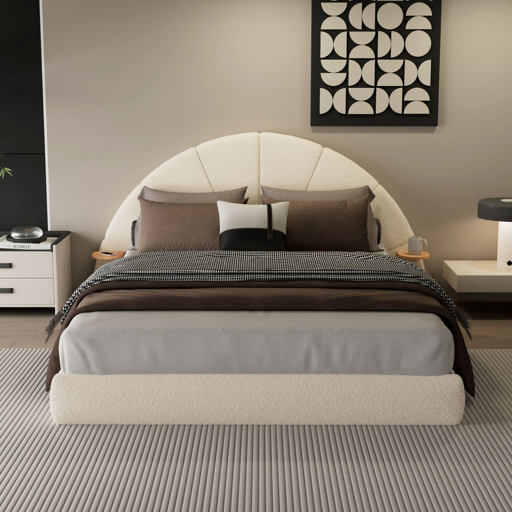 Unique Arched Boucle Bed with Small Table