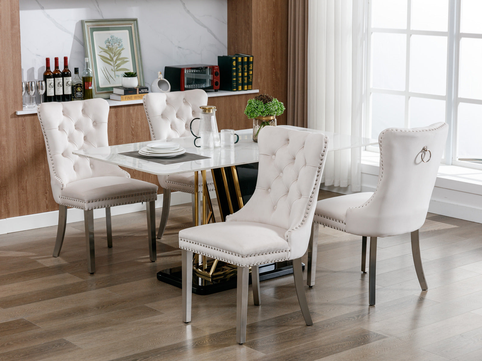 Modern High-end Tufted Solid Wood Velvet Dining Chairs (Set of 2)