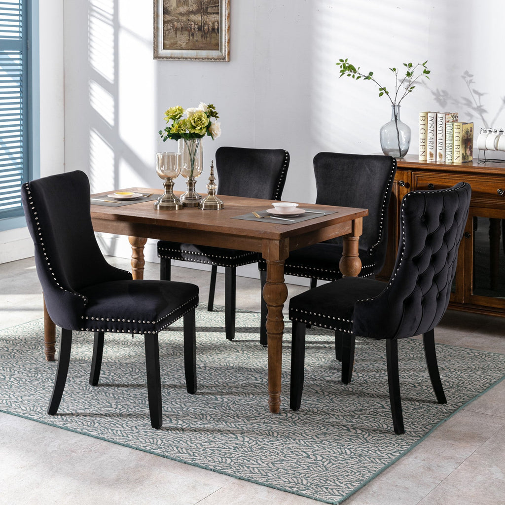 Modern Velvet Upholstered Wing-Back Dining Chairs (Set of 2)