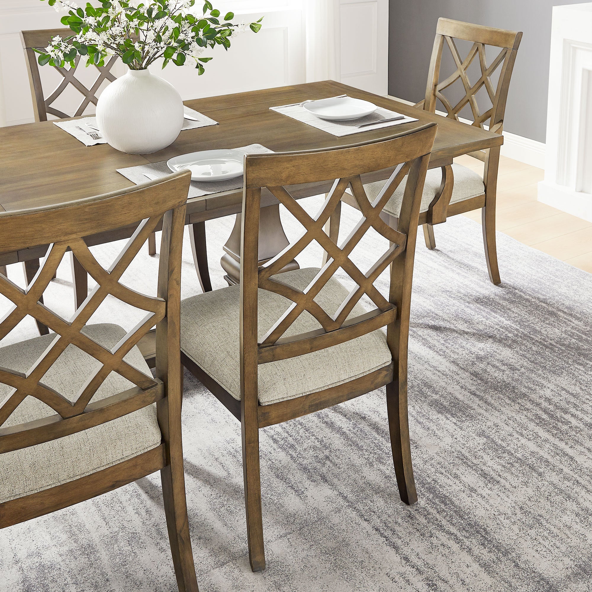 Wooden Frame Upholstered Dining Chairs (Set of 2)