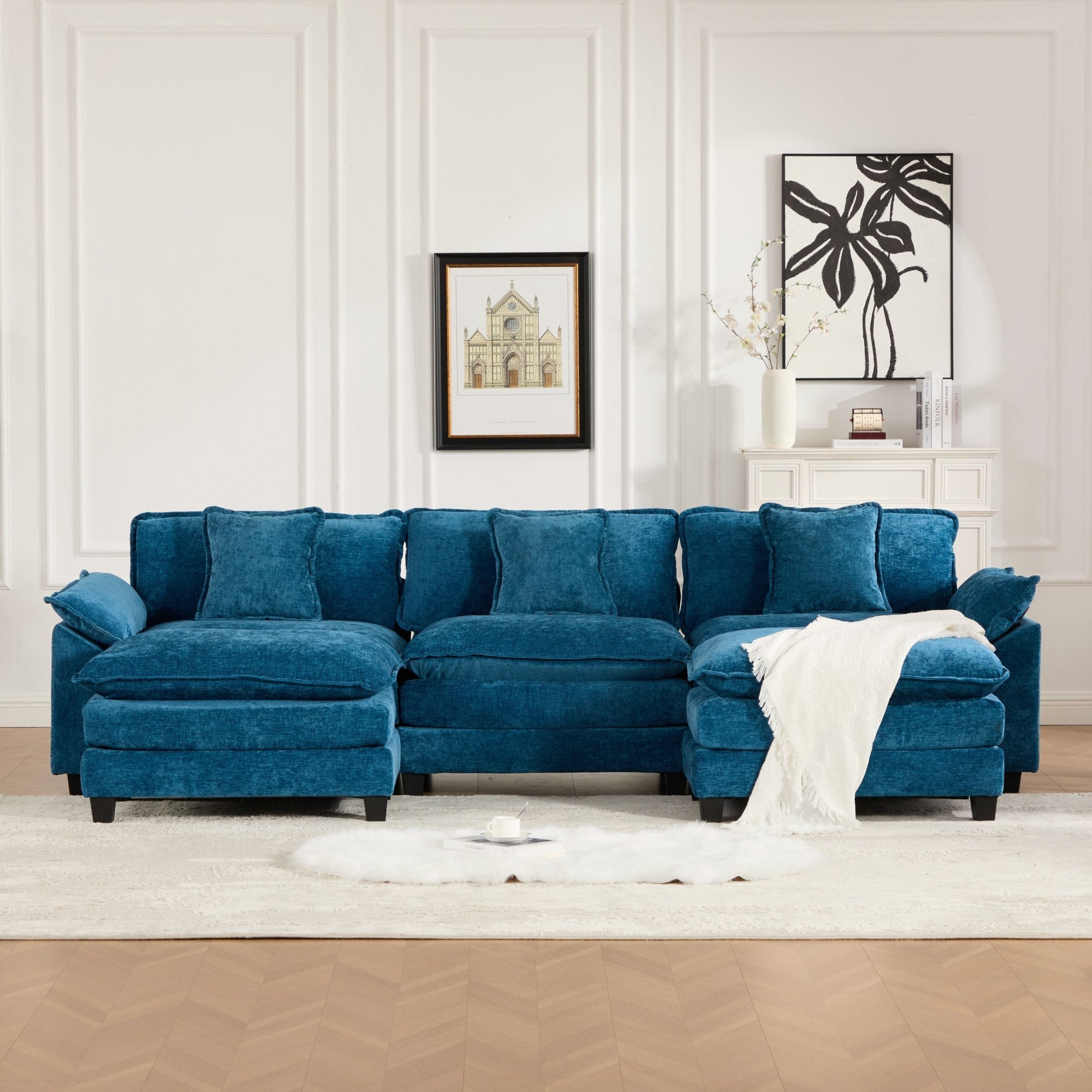 Modern Comfy Upholstered Seat Cushion Sectional Couch (Ottoman is Not Included)