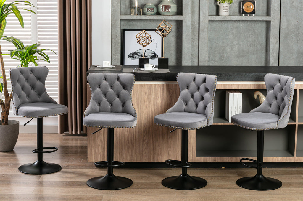 Modern Swivel Velvet Barstools Adjusatble Seat (Set of 2)