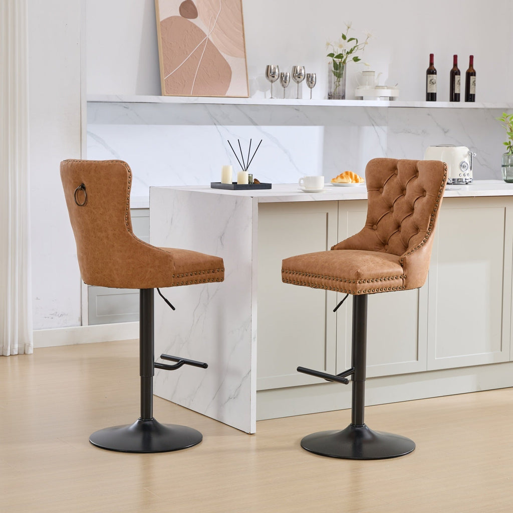 Aged and Retro PU Swivel Barstools Adjusatble Seat Height (Set of 2)