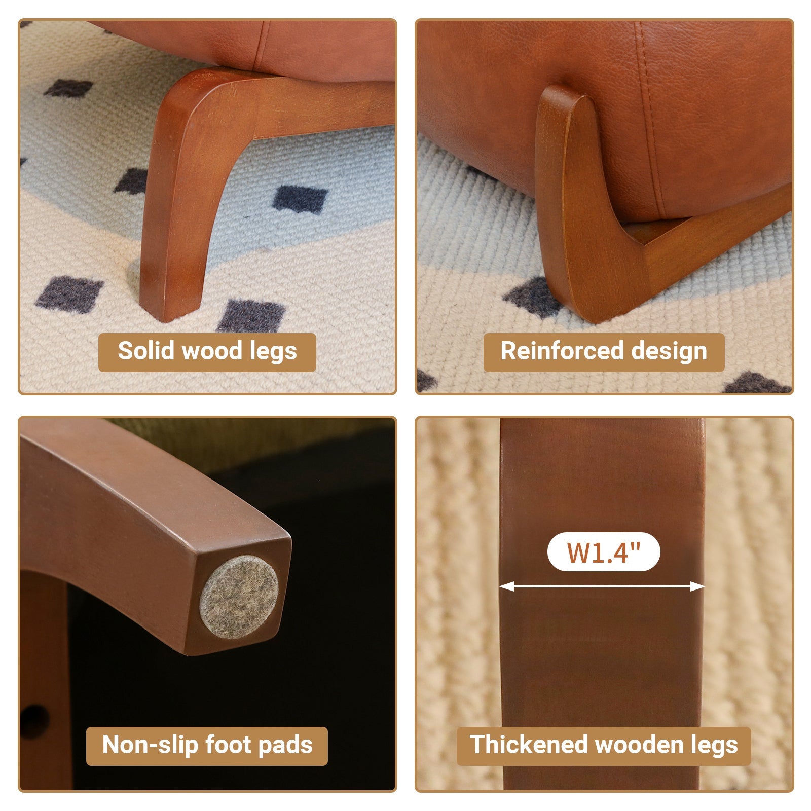 Armless Leather Accent Chair with Solid Wood Legs