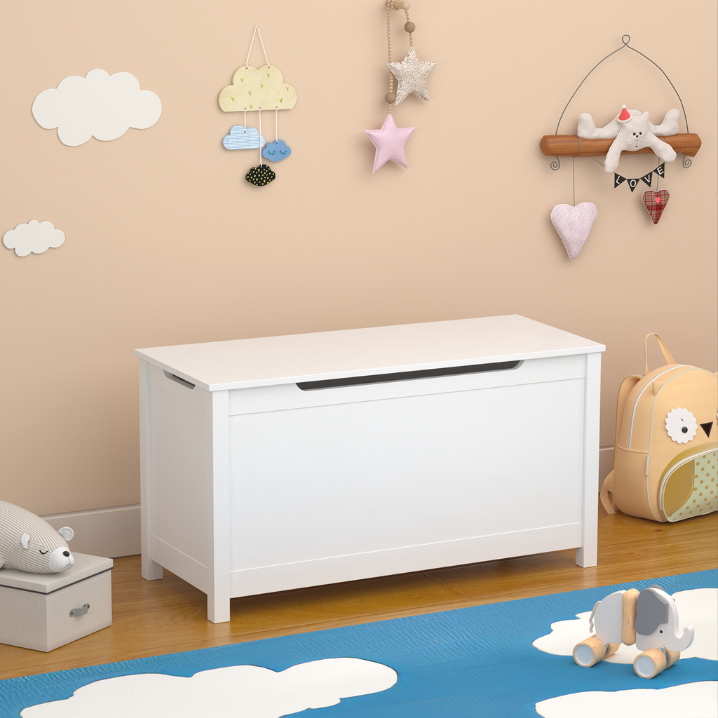 Kids Wooden Toy Box Storage with Safety Hinged Lid for Ages 2+