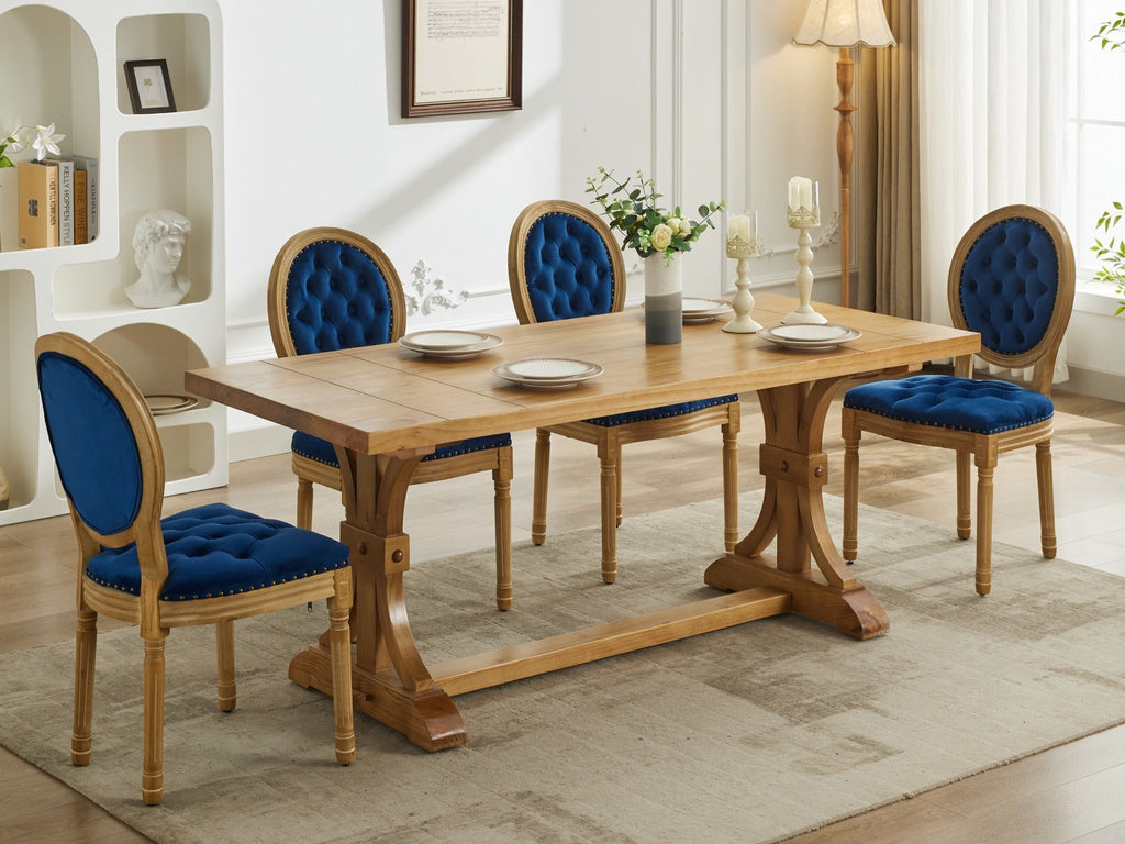 French Style Solid Wood Frame Velvet Dining Chairs (Set of 2)