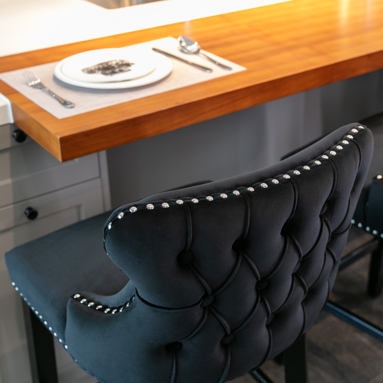 Leisure Style Velvet Upholstered Wing-Back Barstools (Set of 2)