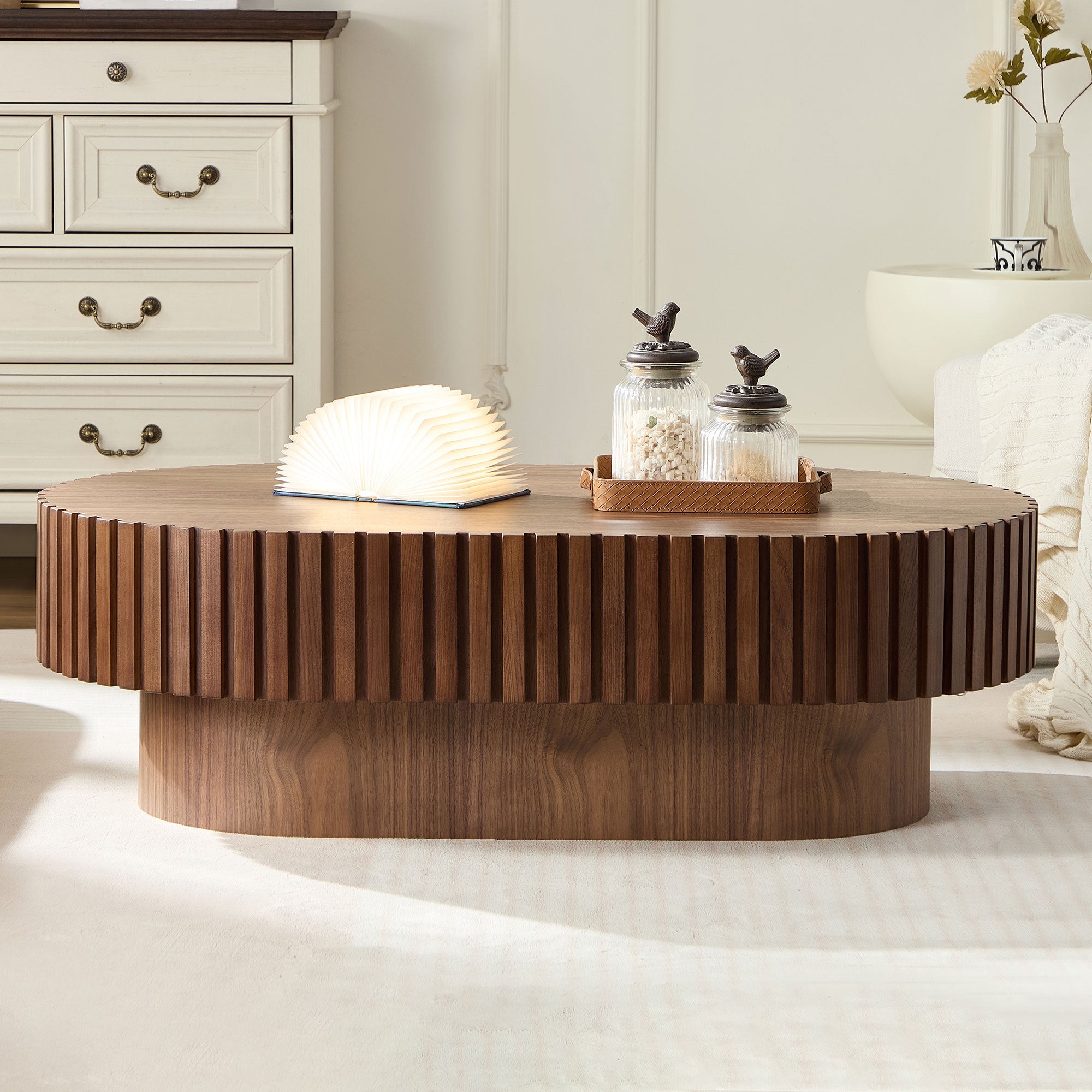 43.70 Inch Modern Handcraft Drum and Oval Coffee Table