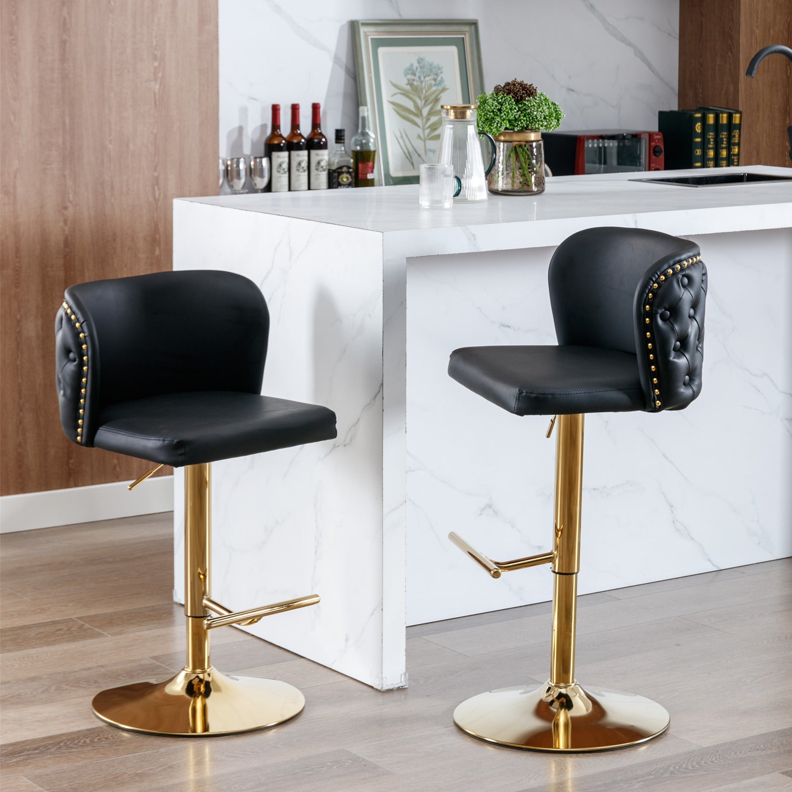 Modern PU Upholstered Bar Stools（Set of 2）