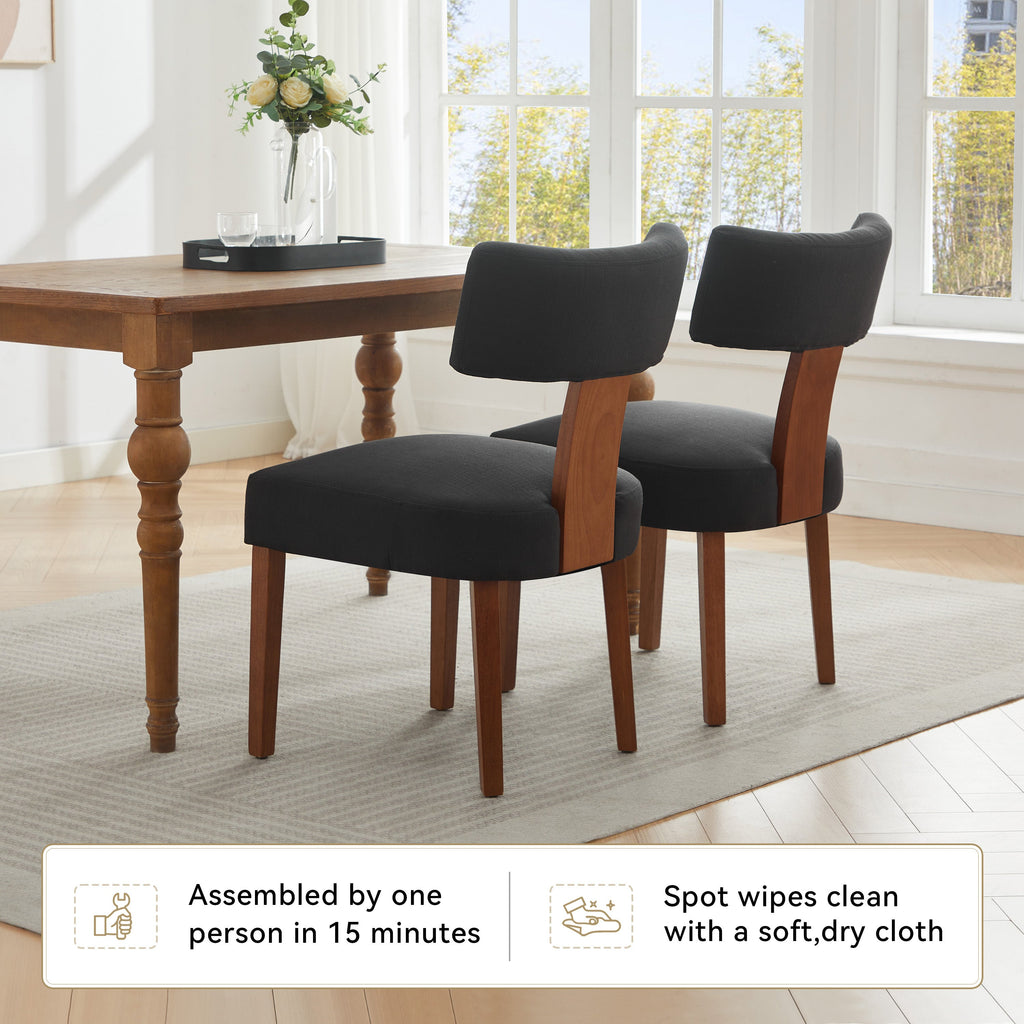 2Pcs  Modern Armless Dining Chairs With Curved Wingback and Solid Wooden Legs