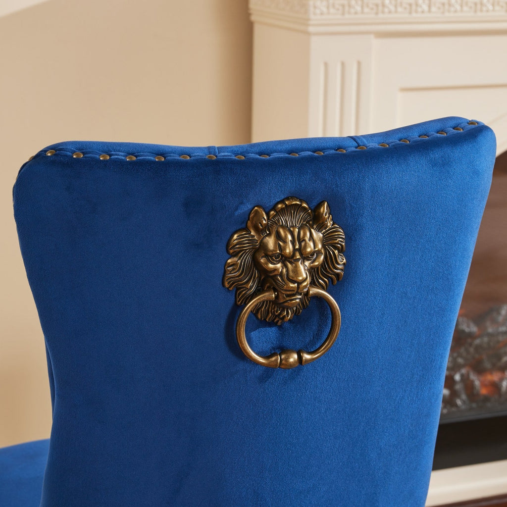 Mid-Century Velvet Dining Chairs with Lion Head Pull Ring (Set of 2)
