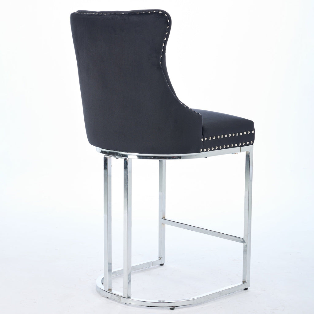 Luxury Elegant Nailhead Trim Tufted Velvet Bar Stools (Set of 2)