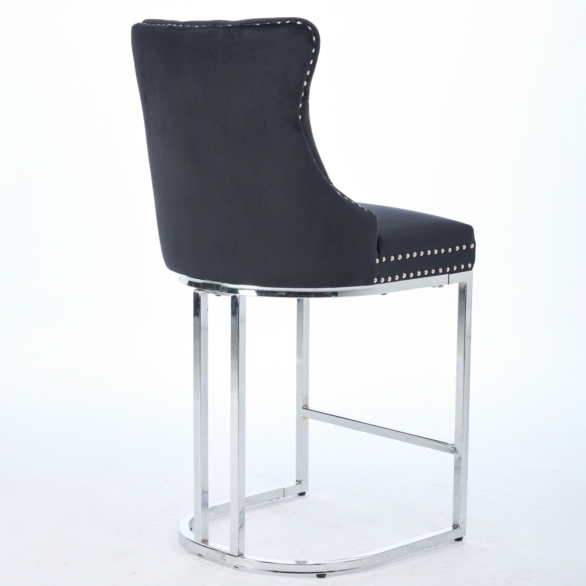 Luxury Elegant Nailhead Trim Tufted Velvet Bar Stools (Set of 2)