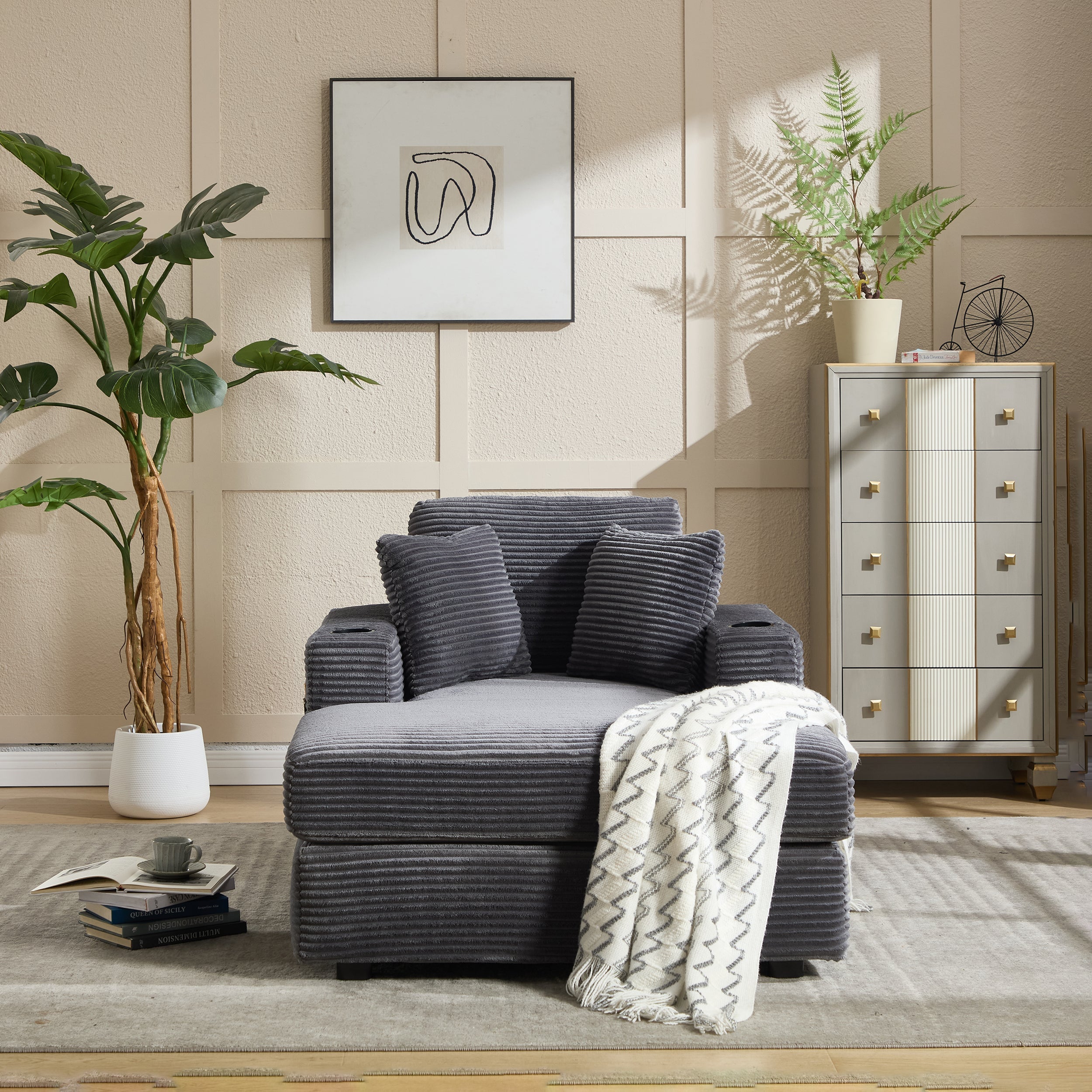 Corduroy Upholstered Chaise Lounge Sofa