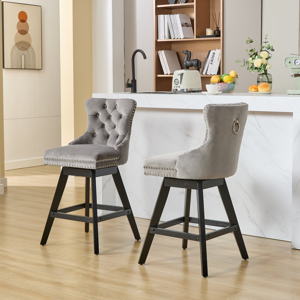 Swivel Velvet Barstools with Button Tufted Decoration (Set of 2)