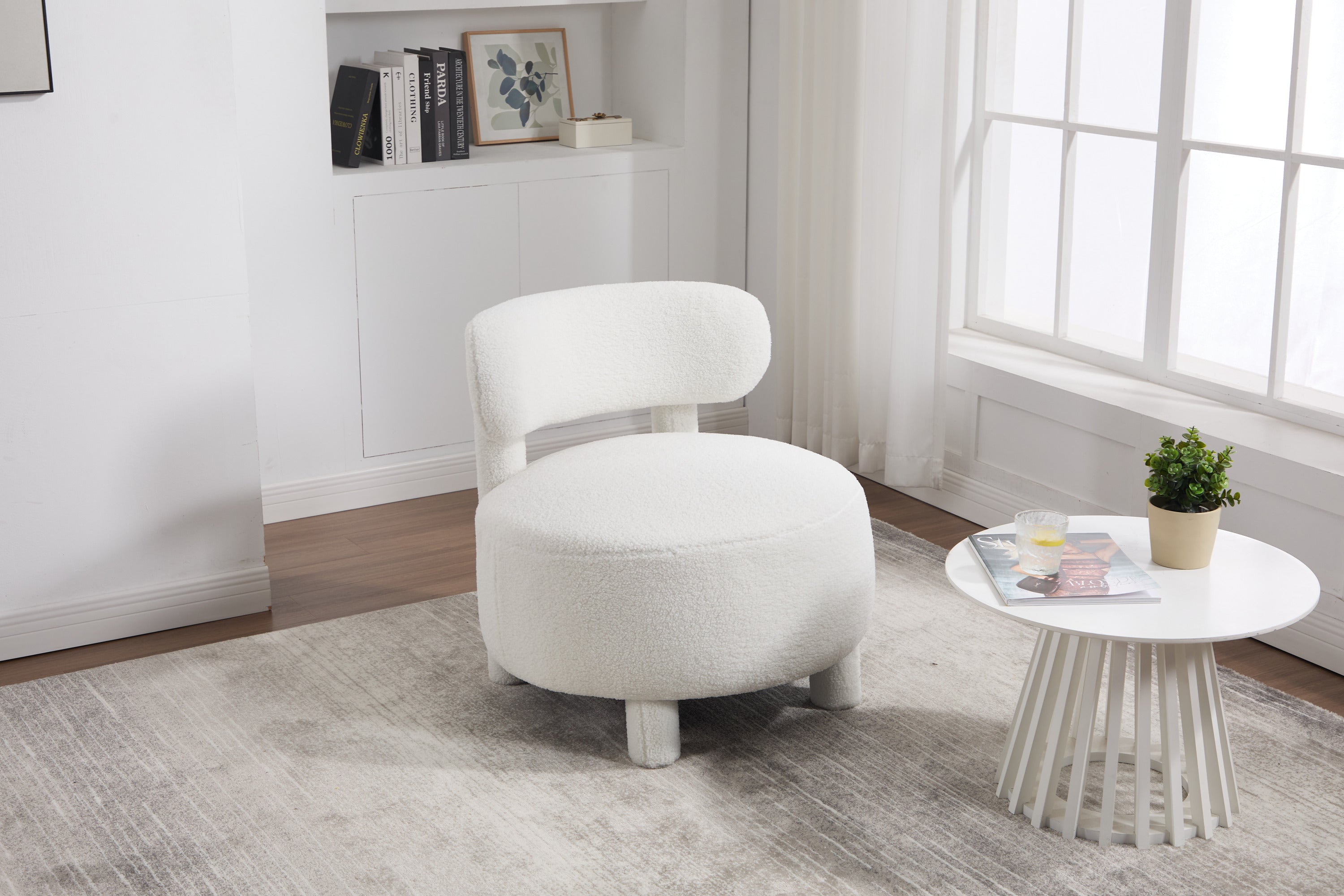 Fur/Teddy Fabric Armless Accent Chair with Curved Backrest