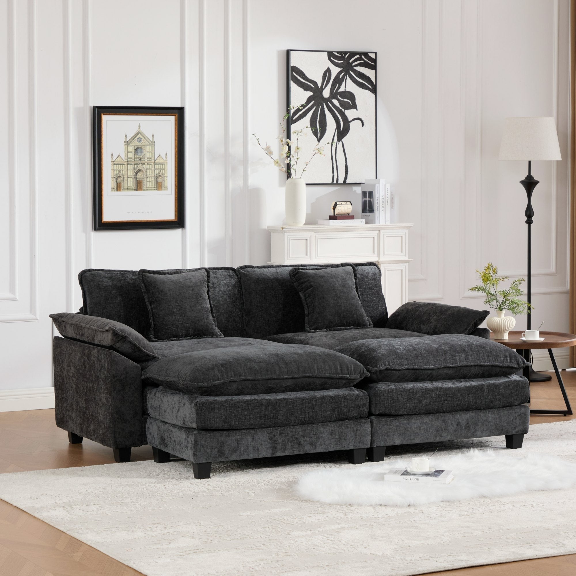 Modern Comfy Upholstered Seat Cushion Sectional Couch (Ottoman is Not Included)