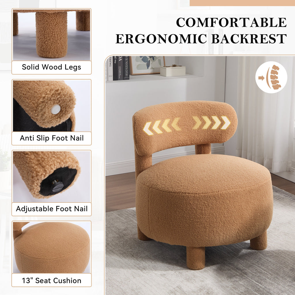 Fur/Teddy Fabric Armless Accent Chair with Curved Backrest