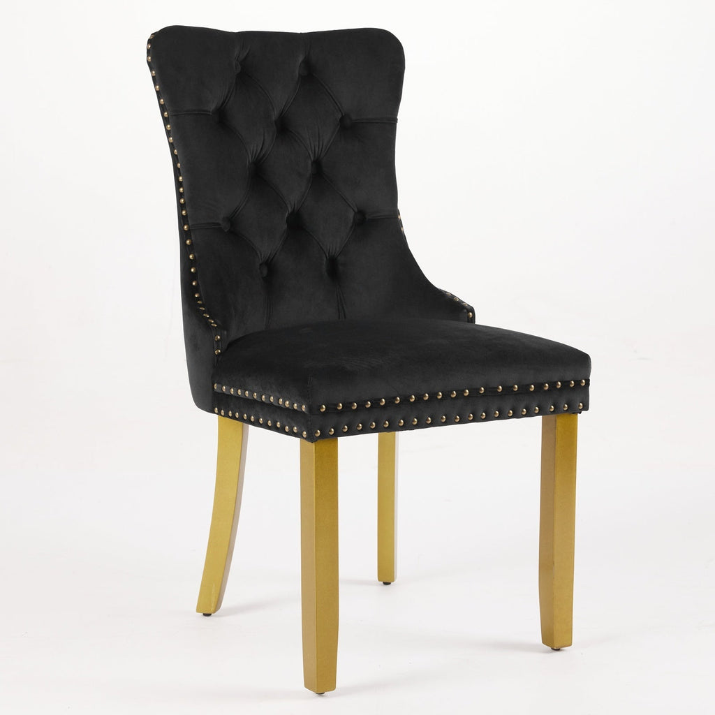 Mid-Century Velvet Dining Chairs with Lion Head Pull Ring (Set of 2)